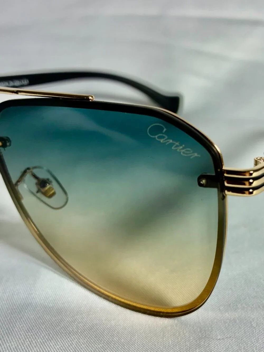 Cartier Santos Style Gold Aviator Sunglasses Gradient Lens Made in Italy